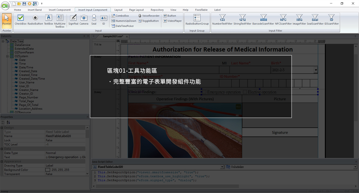 OZ eform designer 工具功能區